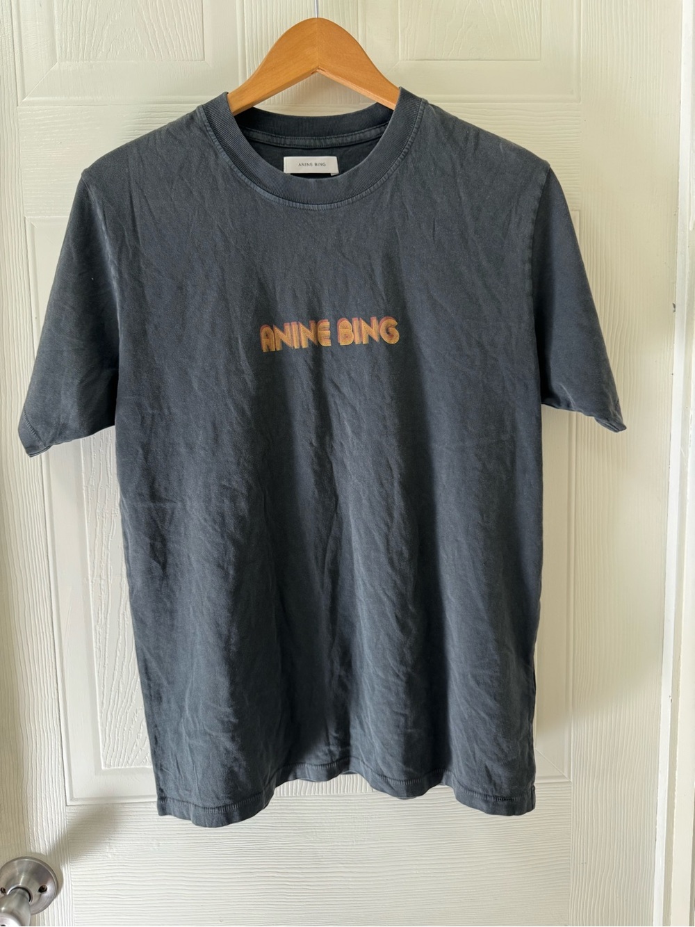 Anine Bing Black Tee with Orange Gradient Logo